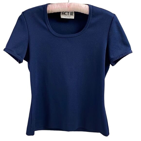 Act III Ladies Navy Blue Pullover Top, Short Sleeves, Vintage - Picture 5 of 5